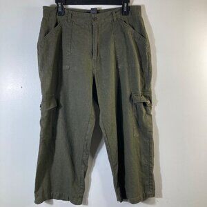 Womens Lee City Elements Cargo Pants Wide Leg Linen‎ Blend Cropped Green 14